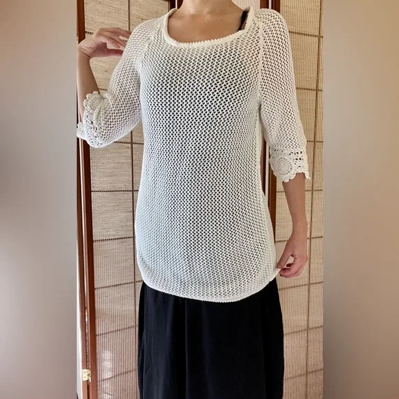 Gap summer white cotton crochet fishnet half sleeve top / tunic / dress coverup - Picture 2 of 9